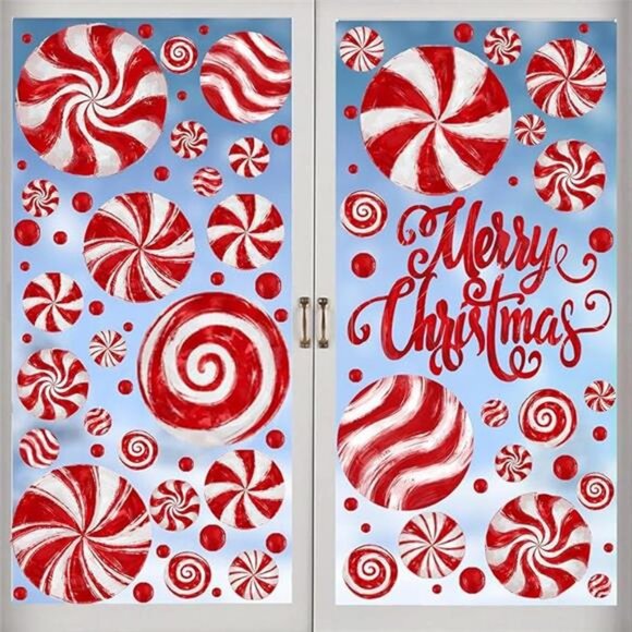 8 Sheets Christmas Window Clings, Oil Painting Christmas Red Candy Stickers - Picture 8 of 8